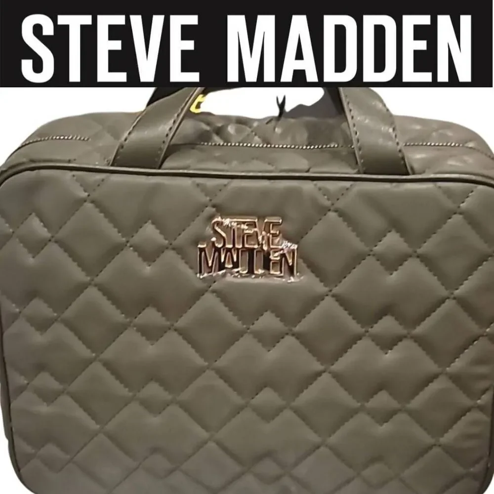 Steve Madden Logo Quilted‎ Weekender Cosmetic Case- Olive